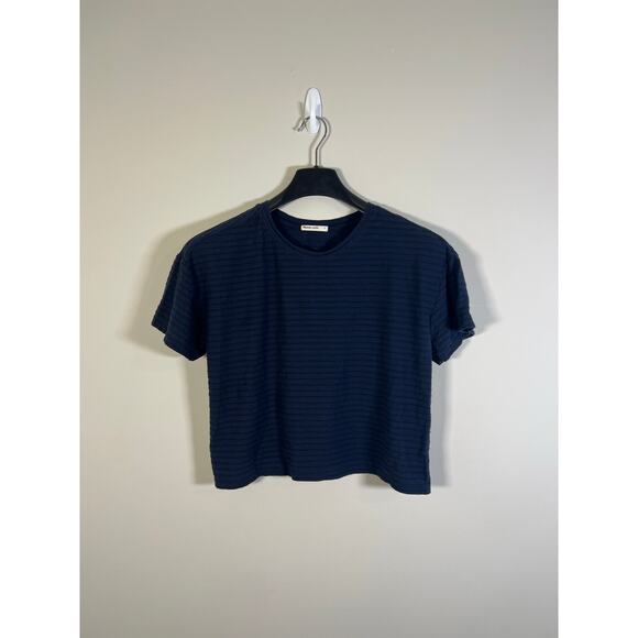 Marine Layer Lydia Textured Stripe Top Navy/Black Size Womens Large Cropped - Picture 2 of 6